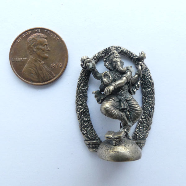 Brass, Mini Statue of Dancing Ganesha, 35mm Tall