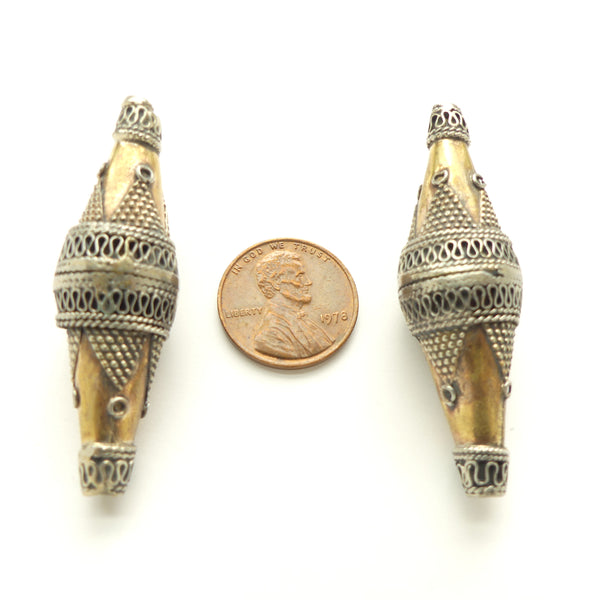Turkoman Bicone Granulated and Fire-gilded Beads, 50x15mm, Sold Individually
