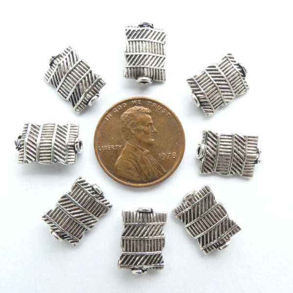Indian Silver, Vintage Slightly Puffed, Collared Rectangles, 13x10mm, Sold by the Pair