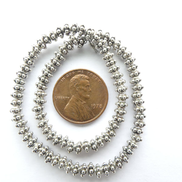 Indian Silver, Tiny Granulated Spacers, 2x4mm, Sold by the Mini Strand