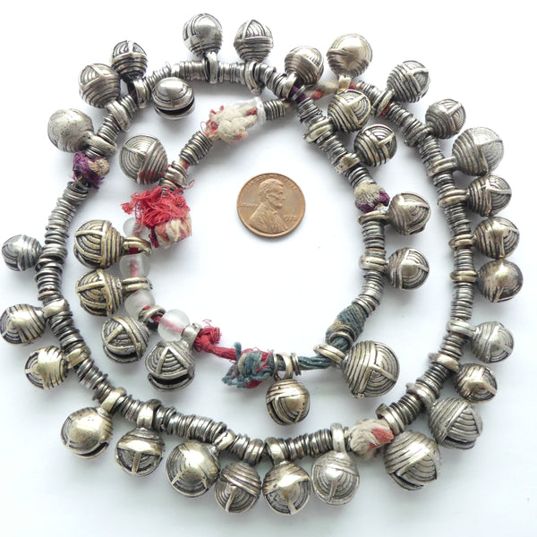 Bells Necklace, Antique Burmese Chin Bells and Rings, 22 inches
