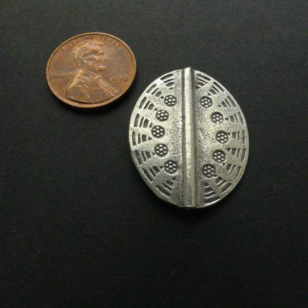 Thai Silver, Stamped Large Flat Oval Beads, 28x24mm. Sold Individually