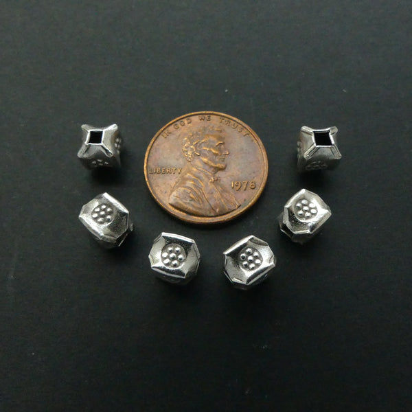 Thai Silver, Stamped Pinched Cube Beads, 6x6mm. Sold Individually