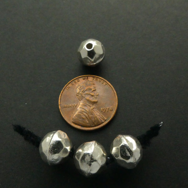 Thai Silver, Hammered Hollow Round Beads, 9mm Diameter, Sold Individually