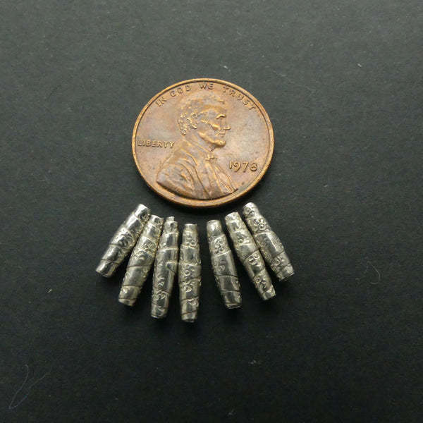 Thai Silver, Stamped and Rolled Mini Tubes, 11x3mm, Sold Individually