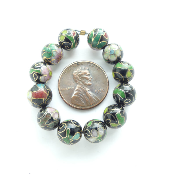 Cloisonne, Vintage Round, Black 8mm, Sold in Sets of 4