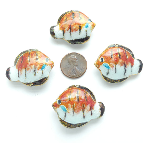 Enamel, Antelfish, Orange with White and Purple Accents, 26x32mm, Sold Individually
