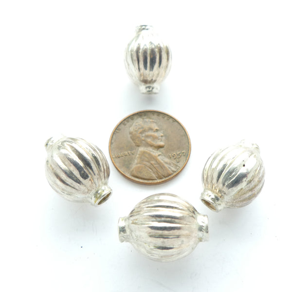 Indian Silver, Collared Melon Beads, 17x11mm, Sold Individually