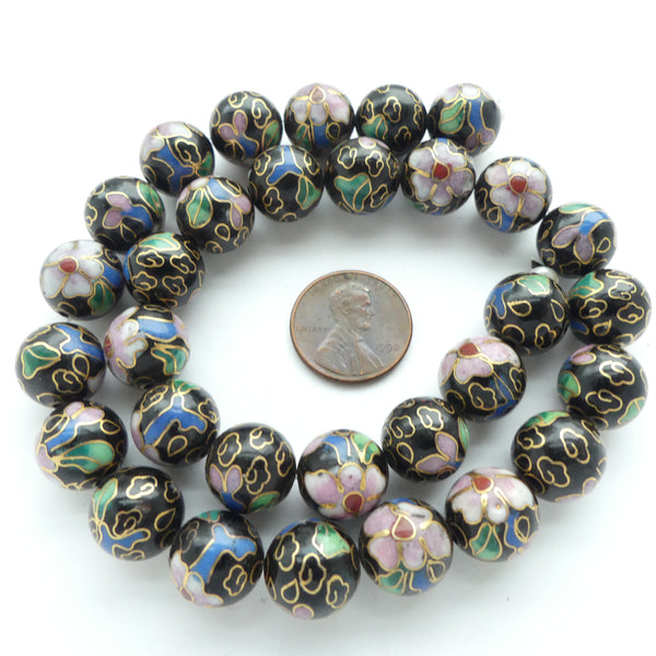 Cloisonne, Vintage Round, Black 12mm, Sold Indiv