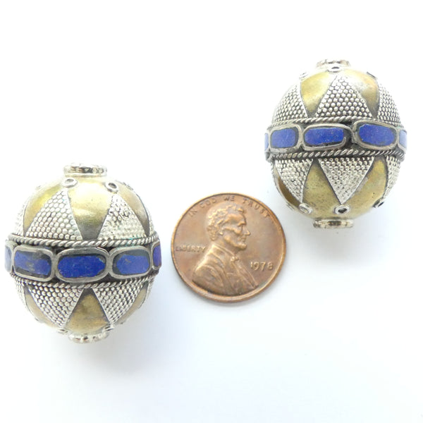 Turkoman, Oval Beads, with Granulation, Fire-Gilding and Lapis Inlay, 25x22, Sold Individually