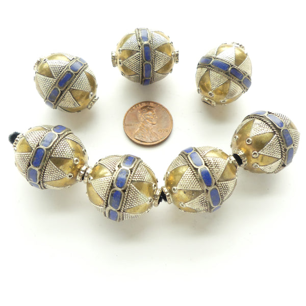 Turkoman, Oval Beads, with Granulation, Fire-Gilding and Lapis Inlay, 25x22, Sold Individually