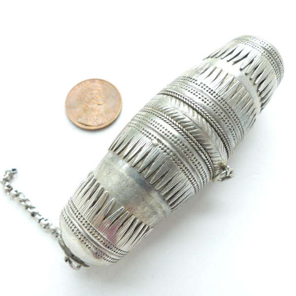 Indian Silver, Vintage Amulet Case, 27mm Diameter 3.25 inches Long