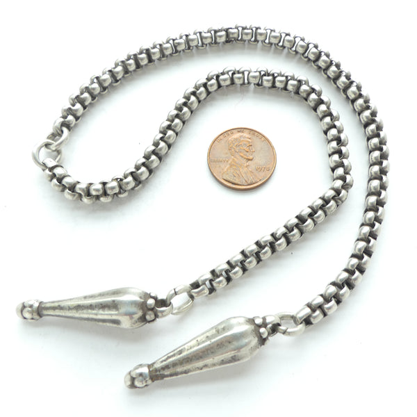 Indian Silver, Vintage Indian Chain with Drops, 18 Inches Long in Two Sections