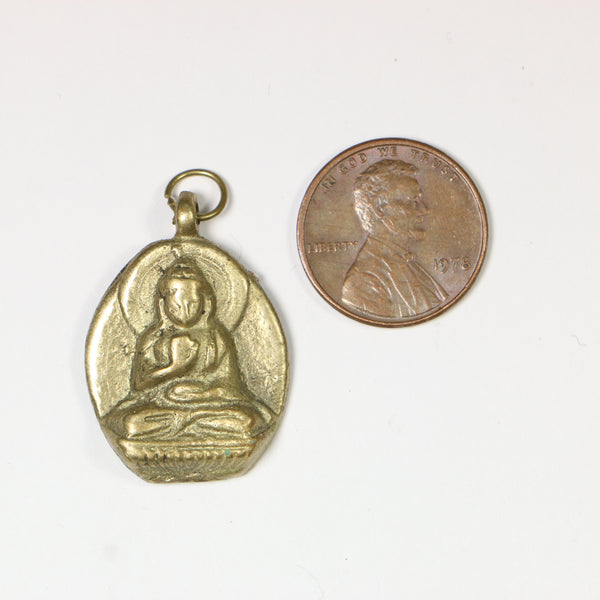 Brass, Buddhist Pendant from India, 29mm Tall