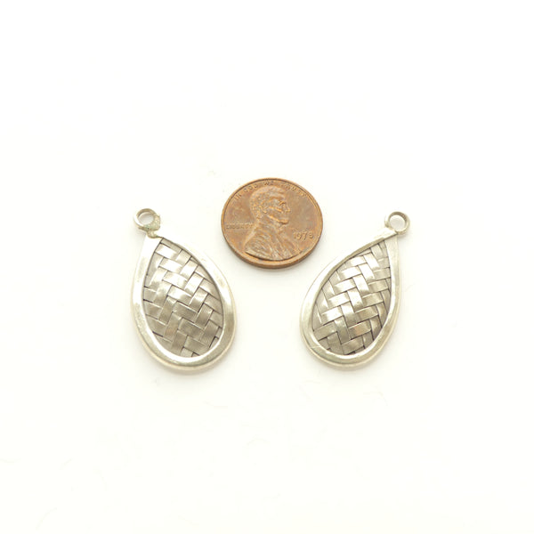 Thai Silver, Basketweave Pendant, Teardrop Shape 32mm long