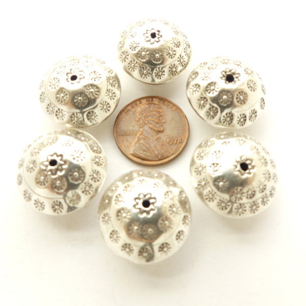 Thai Silver, Stamped Large Riondelles with Sun Designs, 20x12mm, Sold Individually