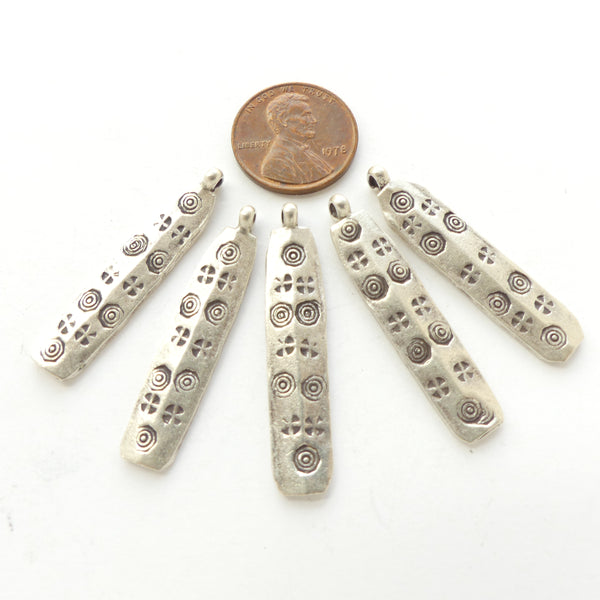 Thai Silver, Stamped Paddle Shape Pendants, 37mm Long, Sold Individually