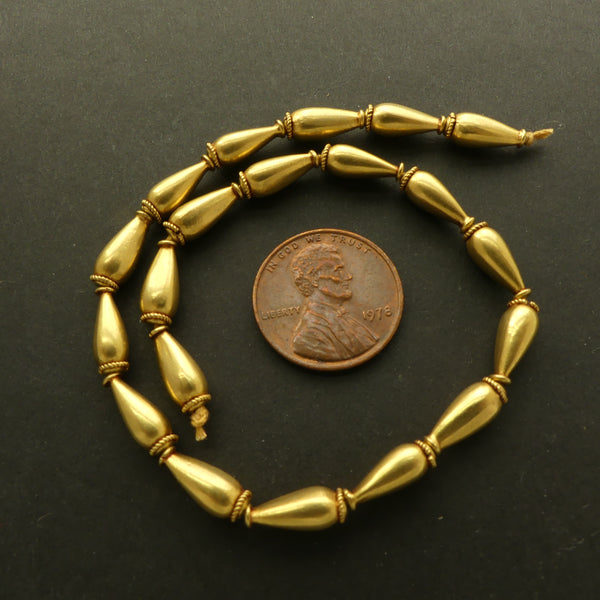 Gold 18k Vintage Indian Beads, Teardrops, 12x5mm, Sold Individually