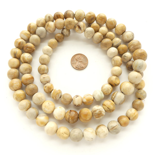Opalized Palm Wood (aka Naked or Unetched) Pumtek Beads,10-15mm Diameter, Set of 86
