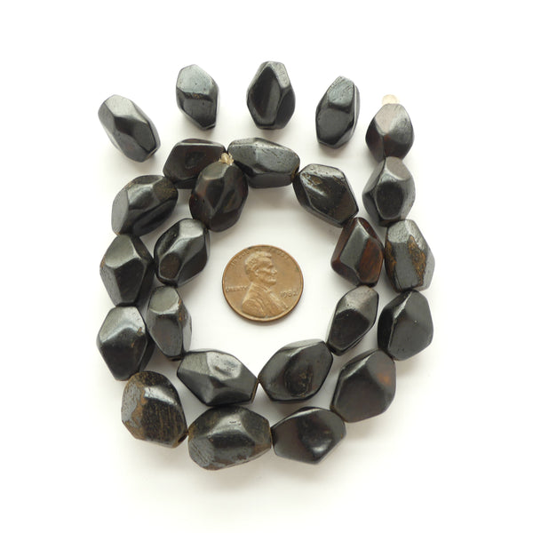 Bone, Faceted Ovals, Dyed Black 17x10mm, Sold by the Strand of 16 inches