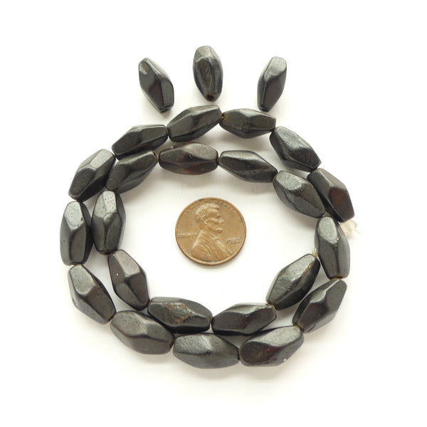 Bone, Faceted Oval Dyed Black, 16x6mm, Sold by the 16-inch Strand