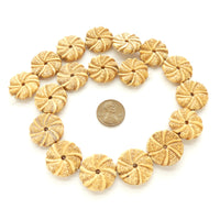 Bone, Coin Shape Beads with Spiral Design, 20mm Diameter, Sold in Sets of 2