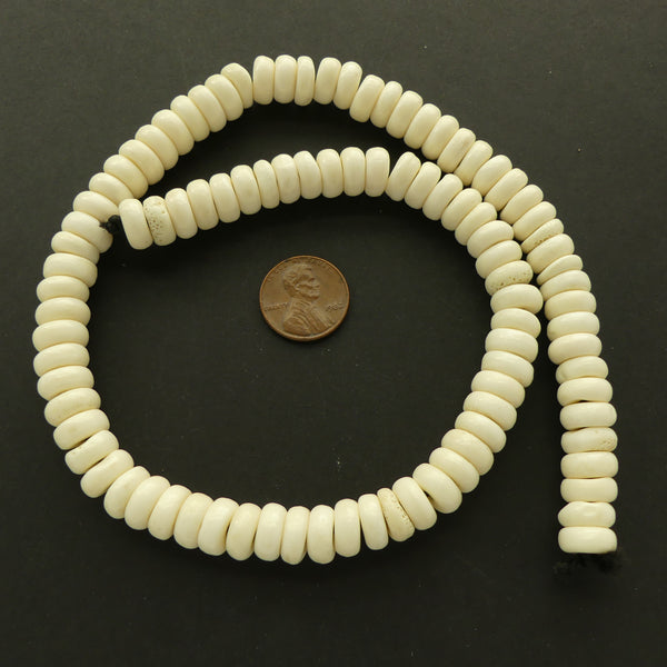 Bone, Bleached White Bone Slices with Rounded Edges, 5x10mm, Sold by the Strand