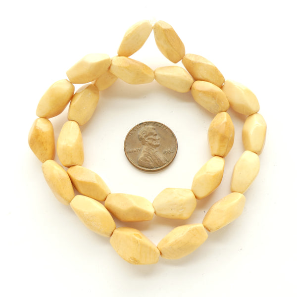 Bone, Faceted Oval Beads, Light Amber/Pine Wood Color, 16x7mm on 16-inch Strands