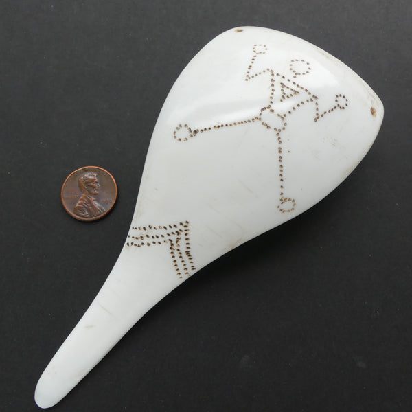 Naga Style Chank Shell Section 2.5" x 5.5", Decorated with Designs Pecked into the Shell,