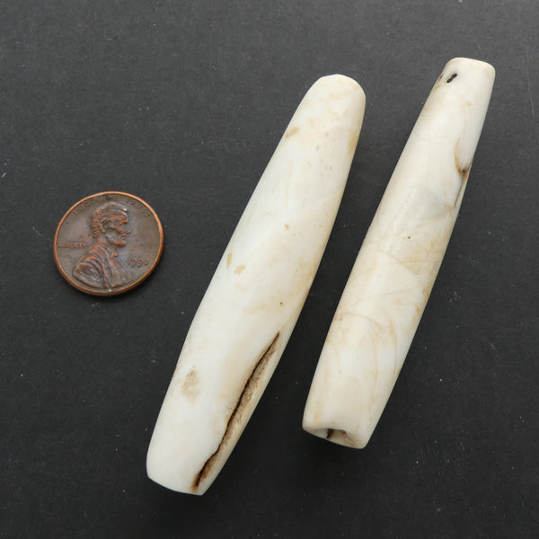 Naga, Shell Beads, Antique Chank Pair of Medium Tubes, 2 3/4 inches by 1/2 inch, Sold as Pair