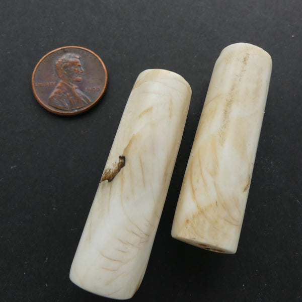 Naga, Shell Bead, Antique Chank Medium Tube 1 3/4" Long, Sold as a Pair