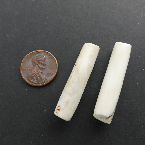 Naga, Shell Bead, Antique Chank Medium Slender Tube 1 1/2" Long, Sold as Pair