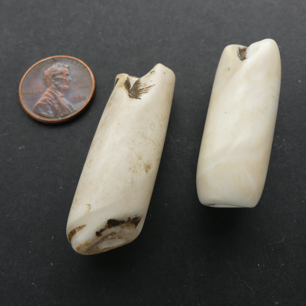 Naga, Shell Bead, Antique Chank Medium Tube 1 1/2" - 1 3/4" Long, Sold as a Set of 2