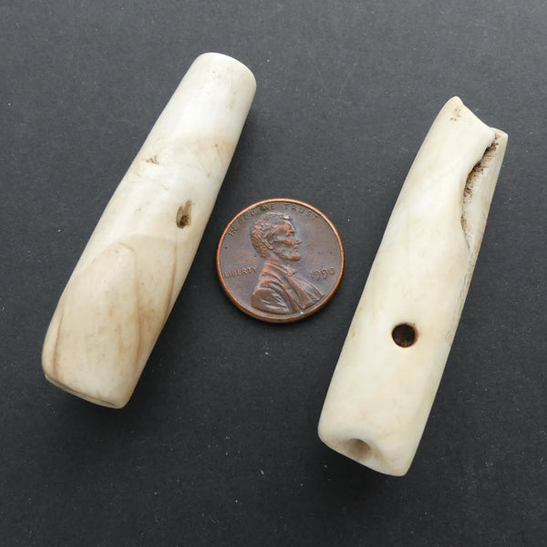 Naga, Shell Beads, Antique Chank Medium Tube 2" Long, Sold as a Set of 2