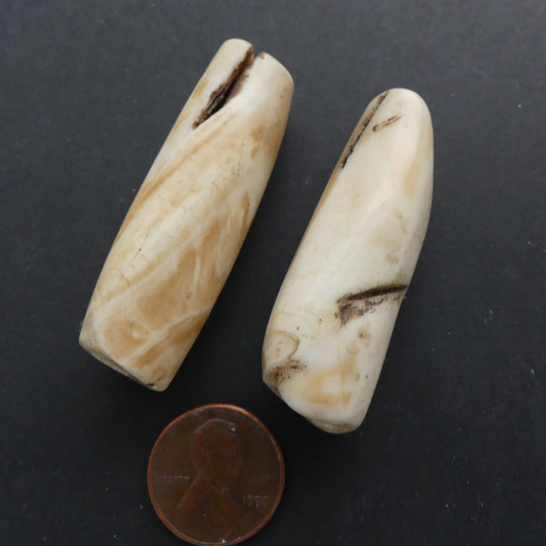Naga, Shell Beads, Antique Chank Large Tube 2" Long, Sold as Set of 2