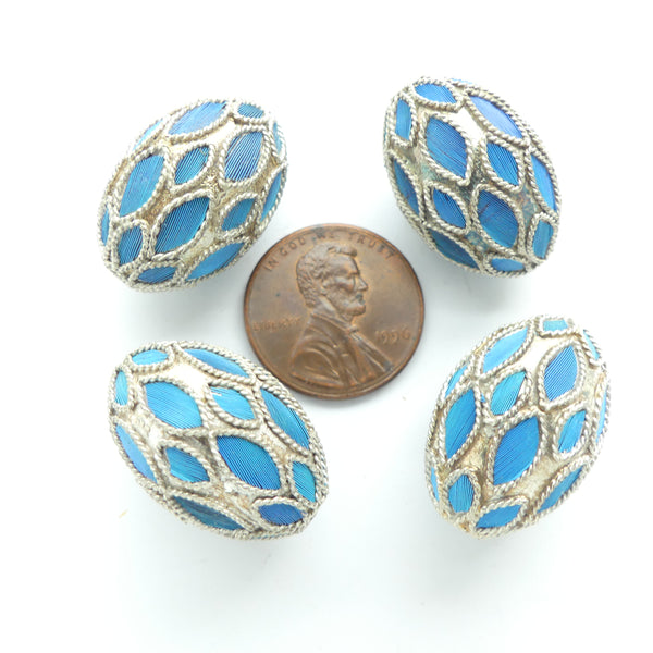 Kingfisher Feather Beads in Silver,  Oval  22x15mm, Sold Individually