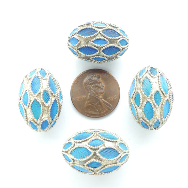 Kingfisher Feather Beads in Silver,  Oval  22x15mm, Sold Individually
