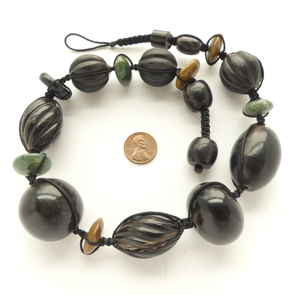 Naga Inspired Necklace, Black Buffalo Horn and Resin, 19 inches long