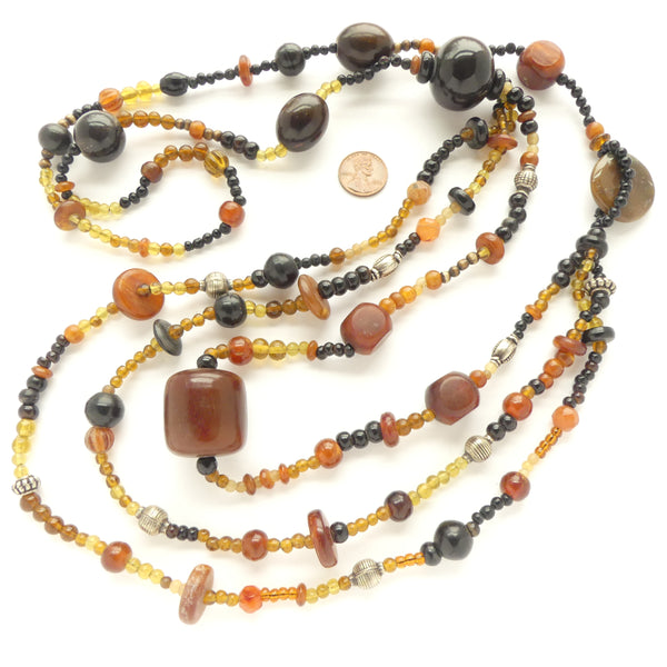 Naga Inspired Necklace with Buffalo Horn, Stone, Glass & Metal Beads, 40 inches Loing