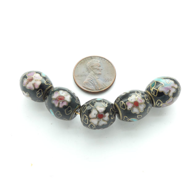 Cloisonne, Vintage Black, Barrel 13x12mm, Sold Individually