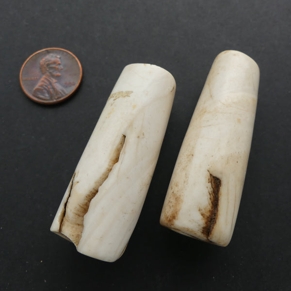 Naga, Shell Beads, Antique Chank Medium Tube 2" Long, Sold as a Set of 2