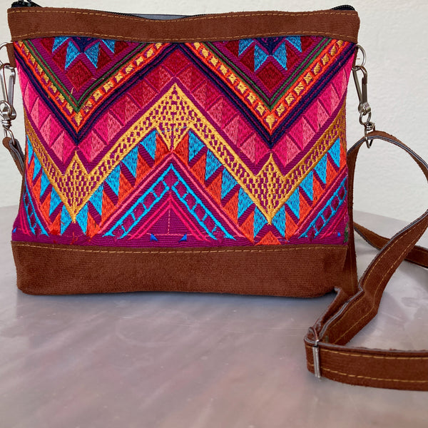 ChiChi Purse, Small Cross Body Bag, Faux Leather & Colorful Embroidery, 10x8.5 inches