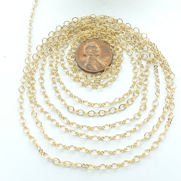 Chain, Gold Plated Mini Cable Chain, 4x3mm links, Sold by the Foot