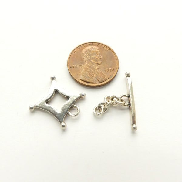 Clasp, Sterling Silver Toggle, Diamond Shape, Ring 12x12mm