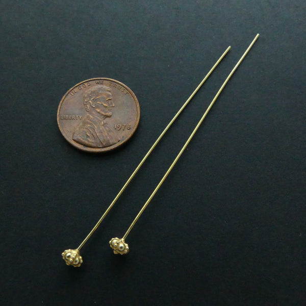 Headpins, Gold Vermeil with Large Granulated Heads, 24 Gauge Wire, 2.5 Inches Long, Sold Individually