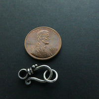 Clasp, Sterling Silver Hook & Eye, Antiqued, 18mm Including Ring