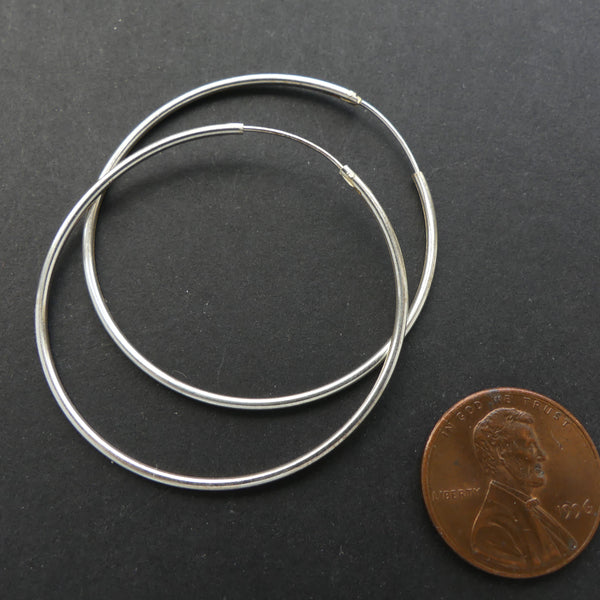 Ear Hoop, Sterling Silver, Round, Sold in Pairs, 38mm Diameter