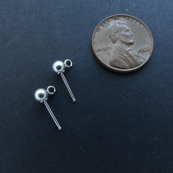 Ear Posts, Sterling Silver, Sold as Pairs, 4mm Ball