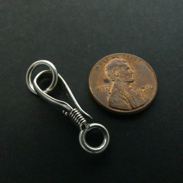 Clasp, Sterling Silver Hook & Eye, Flattened, 28mm with Ring, Sold Individually