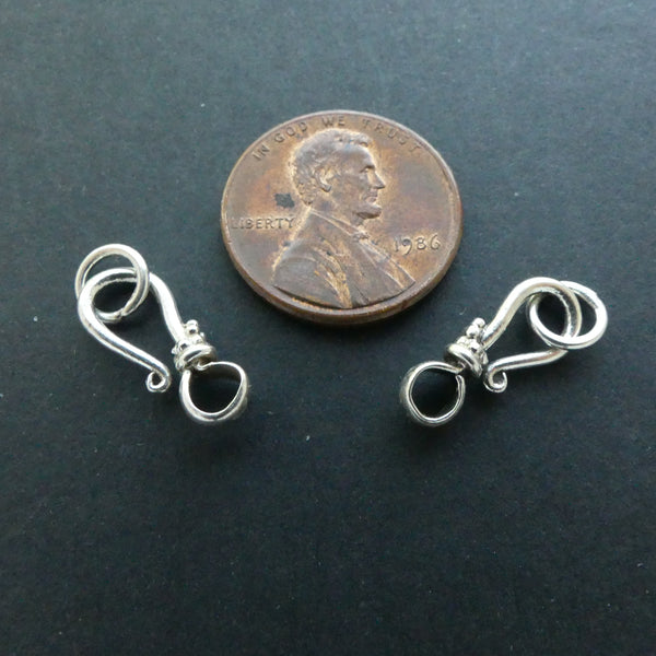 Clasp, Sterling Silver Hook & Eye,  18mm with Ring, Sold by the Set of 2